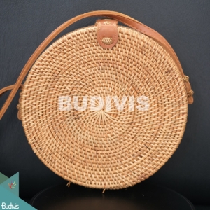 Solid Woven Classic Natural Round Rattan Bag