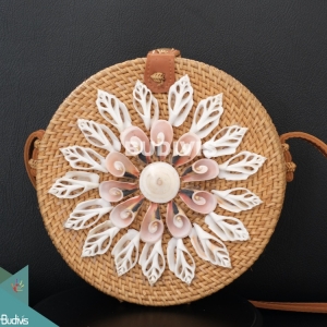Natural Round Rattan Bag With Shell Ornament