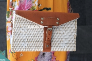Sling Rattan Purse With Leather Cover