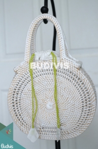 White Color Rattan Handwoven Hand Bag