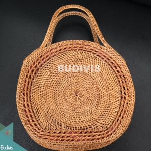 100% Hand made Classic Natural Rattan Round Hand Bag