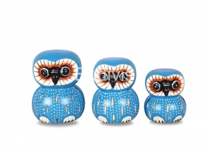 Wholesale Wooden Animal Figurine Owl Model Set 3